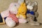 Three vintage soft toys of animal dolls