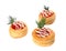 Three vol-au-vents filled with the salmon caviar
