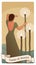 Three of wands. Tarot cards. Woman on her back, looking away, in the sea with three torches on sticks