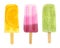 Three watercolor fruit popsicle