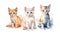 Three watercolor kittens isolated on white background. Vector illustration