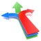 Three way arrows, showing three different directions. Blue left, red right and forward green arrows concept. 3D