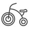 Three-wheeled bike line icon, childhood concept, Kids tricycle sign on white background, Baby bicycle icon in outline