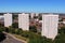 Three white apartment blocks, Birmingham England