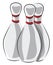 Three white bowling skittles with red stripes vector illustration