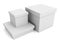 Three white cardboard paper boxes on white background