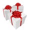 Three white gift boxes with a red bow - Christmas and birthday present collection