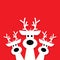 Three white reindeer on a red background.