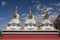 Three white stupas with bright decoration, Thiksay Monastery, La