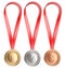 Three winning places concept. Medals with Ribbon