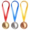 Three winning places concept. Medals with Ribbon