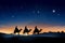 Three Wise Men, Three Kings follow Bethlehem star in the night