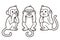 Three wise monkeys line drawing