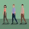 Three woman and men cartoons walking vector design