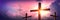 Three Wooden Crosses With Sunrise And Clouds