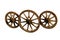 Three wooden wheels.