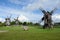 Three wooden windmills