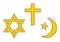 Three world religions symbols. Judaism, Christianity and Islam. Vector illustration