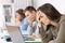 Three worried employees reading bad news on line