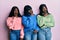 Three young african american friends wearing wool winter sweater thinking worried about a question, concerned and nervous with