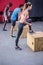 Three young Bodybuilders doing exercises