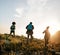 Three young friends on a country walk