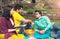 Three young friends on picnic