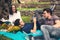 Three young friends on picnic