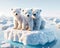 Three Young Polar Bears North Pole Stranded Global Warming Floating Ice island Melting Climate Change AI Generated