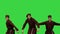 Three Young Smiling Cooks Dancing on a Green Screen, Chroma Key.
