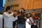 Three young violinists play inside the Hungary pavilion of the EXPO Milano 2015.