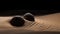 Three zen stones in sand dunes on a black background