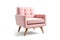 Threequarter View Blush Pink Mid Century Modern Armchair On White Background. Generative AI