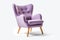 Threequarter View Lilac Mid Century Modern Armchair On White Background. Generative AI