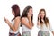 Threesome teen girls talking on smart phones
