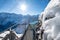 The Thrill Walk at Birg near Schiltorn in the Swiss Alps. It`s a steel pathway built into the mountainside.