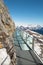 Thrill Walk at Birg in the Swiss Alps, walkway is built into the cliff face. Beneath the steel structure is a vertical drop. 