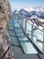 Thrill Walk at Birg in the Swiss Alps, walkway is built into the cliff face. Beneath the steel structure is a vertical drop. 