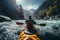 Thrilling Adventure Whitewater Kayaking Through Mountain Rapids, Conquering the Rush of the Wild River. created with Generative AI