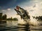 Thrilling Capture: Massive Bass Leaps from Lake in a Dramatic Splash!