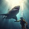 Thrilling Encounter: Scuba Diver Face to Face with Shark. Generative ai