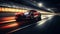 Thrilling Race Car Speeding Through Curving Track at Dusk