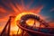 Thrilling Roller Coaster Ride at Sunset