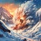 Thrilling snowy avalanche rush in a captivating art style