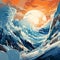 Thrilling snowy avalanche rush in a captivating art style