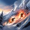 Thrilling snowy avalanche rush in a captivating art style