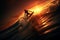 Thrilling Surfing Adventure. Expert Surfer Riding Majestic Waves at Enchanting Sunset Beach