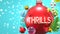 Thrills and Xmas holidays, pictured as abstract Christmas ornament ball with word Thrills to symbolize the connection and
