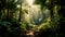 Thriving tropical woodland abundant in greenery with sun light. Generative AI