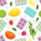 Throat lozenges seamless pattern. Sore throat relief medicine background, wallpaper, cover, textile, packaging design